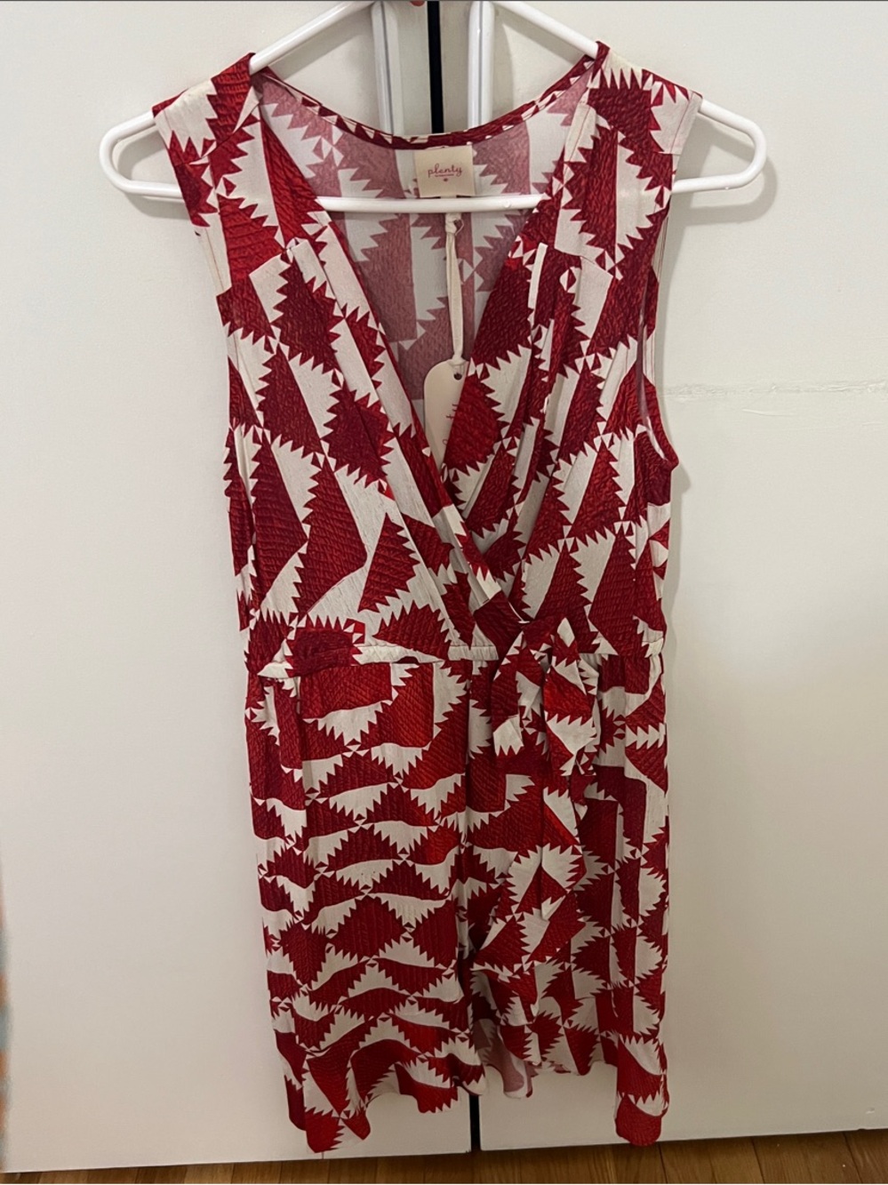 Plenty by Tracy Reese Red and White Geometric Wrap-Front Camisole